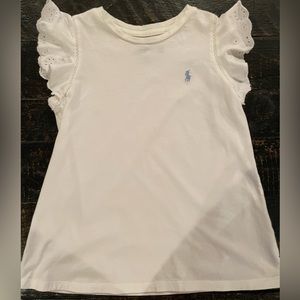 Gently worn Ralph Lauren Polo girls size 6 white capped eyelet sleeves t-shirt.